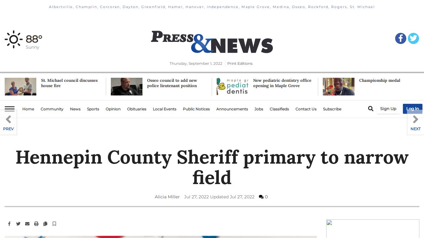 Hennepin County Sheriff primary to narrow field